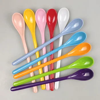 Пластиковые десертные ложки карамельного цвета с длинной ручкой, Столовая Чайная ложка, Столовые приборы для перемешивания Кофе, Кухонные ложечки для супа