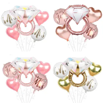 1 комплект Большого кольца с бриллиантом Воздушный шар из фольги из розового золота Розовый Мистер и миссис Сердце Воздушный шар Свадебное украшение для душа новобрачных Юбилейные Глобусы