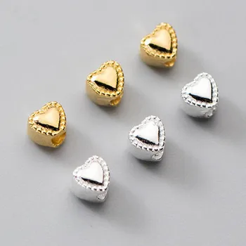 1 шт./лот, серебряные бусины Sweet Heart из стерлингового серебра S925 пробы, маленькие металлические бусины 4x3,7 мм, стерео, свободные распорки ручной работы, ювелирные изделия 