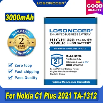 100% Оригинальный LOSONCOER Новый аккумулятор SP210 емкостью 3000 мАч для мобильного телефона Nokia C1 Plus 2021 TA-1312