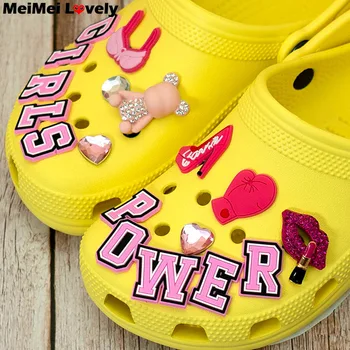 15шт Девушки Power Croc Подвески Розовые Буквы Подвески Для Обуви Металлический Медведь Croc Джинсы На Высоком Каблуке Клип Аксессуары для Обуви для Женщин