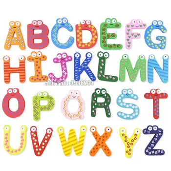 26 Деревянных Красочных Мультяшных магнитов на холодильник с алфавитом, наклейки с магнитными буквами на холодильник, милая магнитная наклейка, детская развивающая игрушка