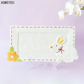 AGMSYEU креативная цветочная барельефная керамическая тарелка для суши гостиничная посуда милый кролик квадратная западная тарелка кухонные принадлежности