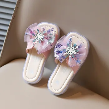 CAPSELLA/ летние модные пляжные сандалии с кружевным узлом-бабочкой для девочек, тапочки, детские тапочки на плоской подошве для девочек, размер 23-36