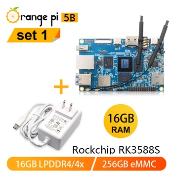 Orange Pi 5B + Блок питания Одноплатный компьютер 16 ГБ Оперативной памяти RK3588S 256 ГБ EMMC На борту WIFI + BT Orangepi 5 B Плата разработки