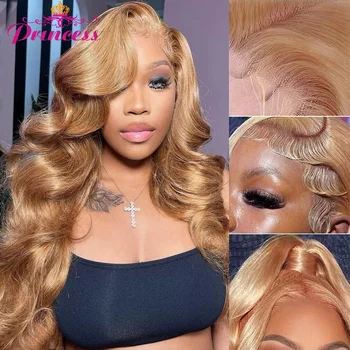 Princess Hair # 27 Цветной Медовый блонд, предварительно выщипанный HD Прозрачный парик из человеческих волос 13X4 Объемная волна, Кружевные Фронтальные парики из человеческих волос