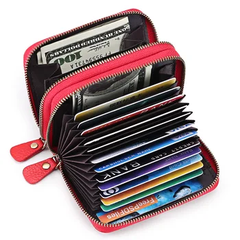 RFID-кошелек из натуральной кожи, двухслойный орган на молнии, женское удостоверение личности, держатель кредитной карты, кошелек, Мужская сумка для карт