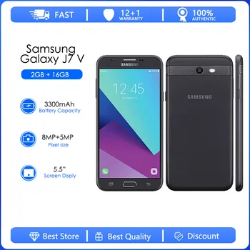 Samsung Galaxy J7-V Восстановленный-Оригинальный J727 5,5 Дюймов 2 ГБ оперативной памяти 16 ГБ ПЗУ LTE 4G 8.0 MP Камера Восьмиядерный Мобильный телефон