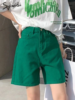 Syiwidii Зеленые Джинсовые Шорты из Денима для Женщин Лето 2023 Корейская Модная Уличная Одежда С Высокой Талией Шикарные Красочные Шорты-Карго Booty