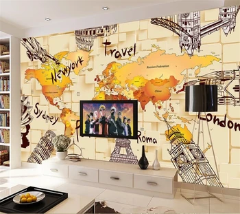 wellyu Индивидуальные большие фрески модное обустройство дома 3D стерео винтажная карта мира ТВ фон настенный papel de parede