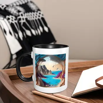 Безмятежный Пляжный побег, Кофейные кружки с перьями, уединенная береговая линия, Офисная игра, Гладкий корпус чашки, Экологически чистая керамика