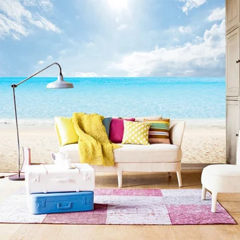 бейбехан Небесно-голубой океан, пляж, обои с природным пейзажем, фоновые обои для дивана в гостиной, большие настенные обои