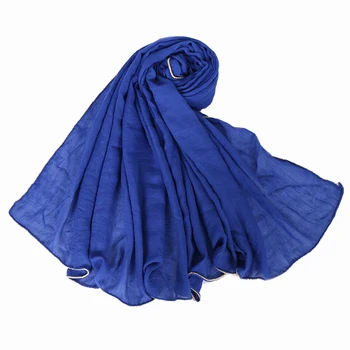 Большой размер, однотонный шарф-хиджаб, золотые бусины, мусульманские хлопчатобумажные шарфы, цепочка, простые обертывания, шали, модная повязка на голову, длинные шарфы