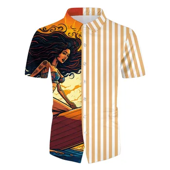 Винтажные дизайнерские мужские рубашки, повседневная гавайская рубашка 2023, модные пляжные рубашки с принтом Аниме, блузки camisa masculina