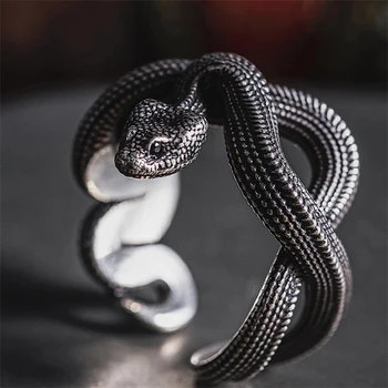 Винтажные кольца в готическом стиле со змеями из металла Для мужчин И женщин, Преувеличенный Античный цвет Сивера, ретро-панк, Стереоскопические Открывающиеся Регулируемые кольца