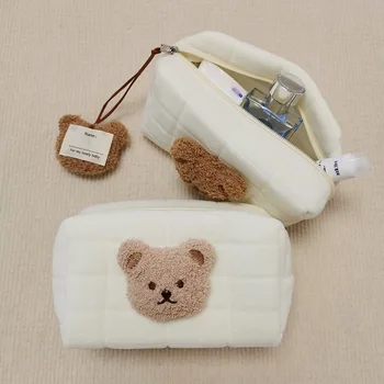 Вышитый Милый Мишка, переносная сумка для подгузников, сумка-органайзер для детских вещей, косметичка из мягкой хлопчатобумажной ткани для мамы