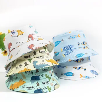 Детские кепки с рисунком динозавра из мультфильма для мальчиков и девочек, милая детская рыбацкая шляпа с животными, Летняя панама для малышей, солнцезащитная кепка, капор Gorra