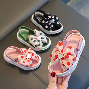 Детские летние сандалии с бабочкой в горошек, сандалии принцессы из ПВХ с застежкой-петлей для девочек, мягкая нескользящая детская пляжная обувь на босу ногу