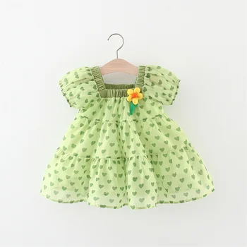 Детское платье для детей 0-3 лет, летнее платье с 3D-цветочным принтом Sweet Love и рукавами-пузырями, платье принцессы Daily Korean Edition