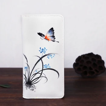 Женский длинный кошелек на молнии с граффити и красивыми цветами, кошельки для монет, клатч в ретро-китайском национальном стиле, держатель для денежных карт, сумка-клатч