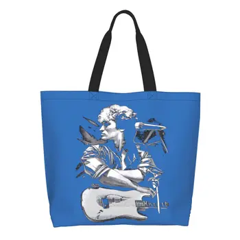 Изготовленные на заказ холщовые сумки для покупок с гитарой Виктора Цоя, женские моющиеся сумки для покупок в продуктовых магазинах 