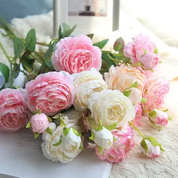 Имитация пионов, одиночные букеты для свадебного украшения, искусственные розы, цветочные композиции, сделанные своими руками, украшения для дома