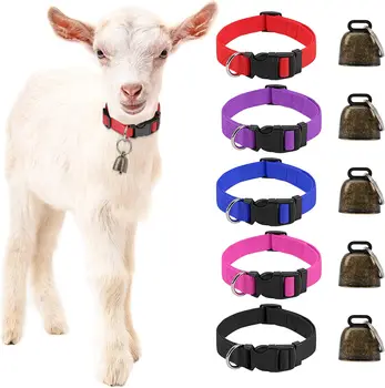 Козий ошейник из 5 упаковок с медными колокольчиками и регулируемым нейлоновым ошейником для мелких сельскохозяйственных животных, овец, коров, домашних коз