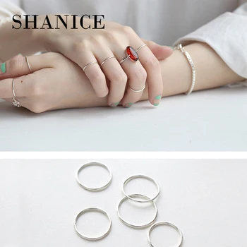 Кольцо SHANICE из 100% настоящего чистого серебра 925 пробы, Минималистичное Простое Гладкое глянцевое кольцо, Изящное кольцо, Тонкое кольцо на мизинец для женщин