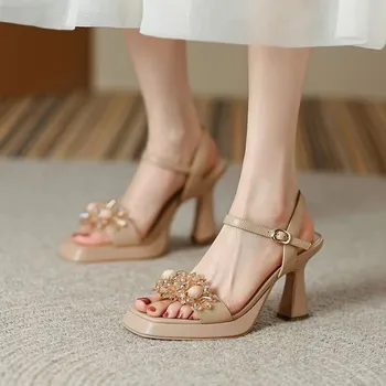 Летние женские босоножки 2022 г. Женская обувь из искусственной кожи на высоком каблуке с квадратным носком, белые босоножки на массивном каблуке с открытым носком для женщин