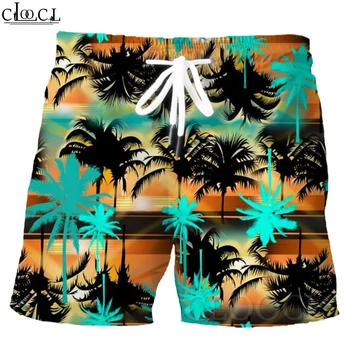 Летние пляжные шорты CLOOCL, мужская одежда, фантазийные шорты с кокосовым принтом, с карманами, завязками на талии, Гавайские пляжные шорты