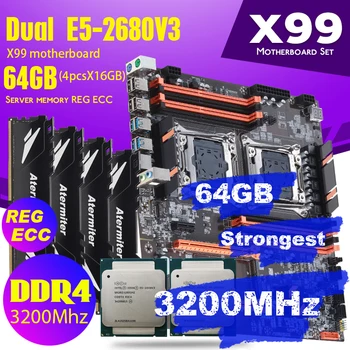 Материнская плата Atermiter Dual X99 с 2011-3 XEON E5 2680 V3 * 2 С Комбинированным комплектом памяти 4шт X 16 ГБ = 64 ГБ DDR4 3200 МГц