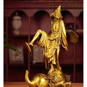 Медная статуя Украшение из чистой меди Джигун, покоряющий дракона архат Будда бытовые поделки благоприятная улыбка Будды украшения из тыквы