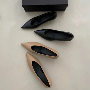 Модная простая офисная женская обувь, женские элегантные лоферы без застежки из натуральной кожи, женская обувь, женская обувь на каблуке