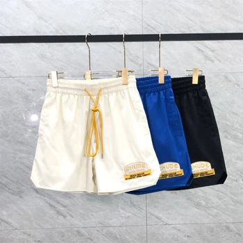 Мужские Женские классические шорты RHUDE с неправильными буквами, карманные простые бриджи, внутренняя сетка с бирками