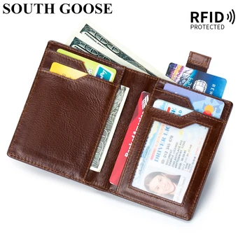 Мужские кошельки из натуральной кожи, держатели кредитных карт с блокировкой RFID, мужская деловая сумка для денег с защитой от кражи, ретро Тонкий короткий кошелек