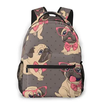 Мультяшный щенок Мопса в очках и галстуке-бабочке, рюкзак, школьные сумки, повседневная сумка для девочек-подростков, дорожные сумки