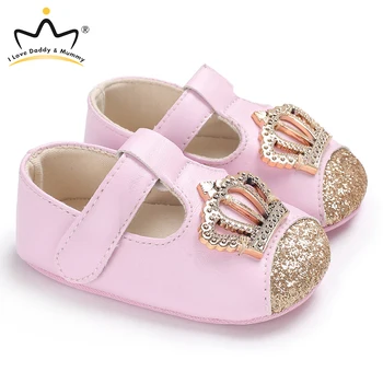 Новая Детская обувь, Милая Розовая Корона с цветочными бантиками, Обувь принцессы для маленьких девочек, Хлопковая обувь Мэри Джейн для новорожденных, Первые ходунки для малышей
