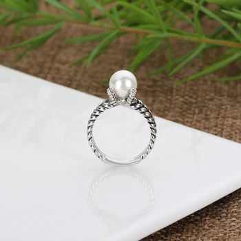 Новое кольцо с жемчугом, Винтажный дизайн с четырьмя зубцами и цирконом, Винтажные ювелирные кольца для женщин