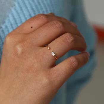 Новое открытое кольцо в корейском простом стиле, прозрачный прямоугольник, горный хрусталь, настоящее серебро 925 пробы, обручальные кольца, регулируемый размер
