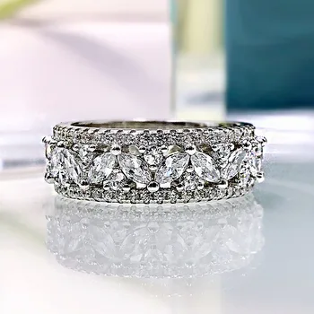 Новое серебряное кольцо S925 европейского и американского производства с бриллиантами в полный ряд, кольцо с бриллиантами в виде лошадиного глаза, кольцо в маленький ряд, женское широкое кольцо с бриллиантами