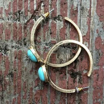 Новые серьги-кольца из натурального голубого камня в стиле бохо, женские аксессуары из античного золота, серьги-капли в форме большого круга С