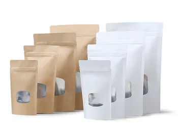 Новый 50шт Белый / Крафт-бумажный мешочек для хранения кофе / орехов / чая, сумка на молнии, пакеты для хранения закусок, печенья