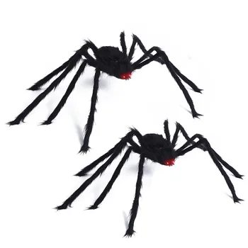 Новый декор в виде плюшевого паука для помещений и улицы со светодиодной подсветкой, металлический скелет, светящиеся красные глаза, паук, большие длинные ноги, паук