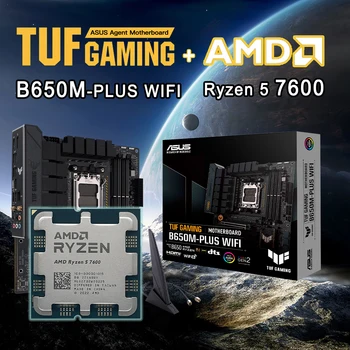 Новый процессор AMD Ryzen 5 7600 R5 7600 + Материнская плата ASUS TUF GAMING B650M PLUS WIFI Micro ATX AMD B650 Слот для памяти DDR5 Материнская плата AM5