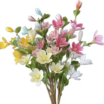 Одна искусственная ветка Magnolia Denudata с 7 головками, искусственный стебель юлантры с эффектом 3D-печати для оформления свадебных центральных элементов в цветочном стиле