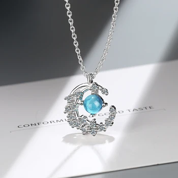 Оригинальное ожерелье из Стерлингового Серебра 925 Пробы с Лунно-Голубым камнем Для женщин Kolye Choker Collares para mujer Свадебный подарок