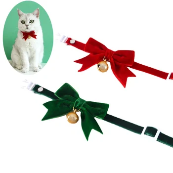 Рождественский кошачий ошейник бархатный ошейник-колокольчик ручной работы галстук-бабочка для домашних кошек и собак галстук-бабочка для котенка и ошейника для собаки чихуахуа