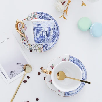 Розово-сине-белая керамическая чашка креативная кофейная чашка с блюдцем чайная чашка с блюдцем роскошная подарочная коробка набор чашек для завтрака чашка для молока