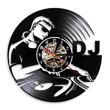Рок-н-ролл DJ Player, Силуэт, настенные часы, Музыка, Винтажная Черная Подвесная Виниловая пластинка, Настенные часы, часы, Идея подарка для DJ