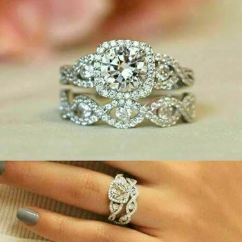 Роскошный женский набор колец с белым хрустальным камнем, Очаровательные серебряные обручальные кольца для женщин, Милое обручальное кольцо с цирконием для невесты